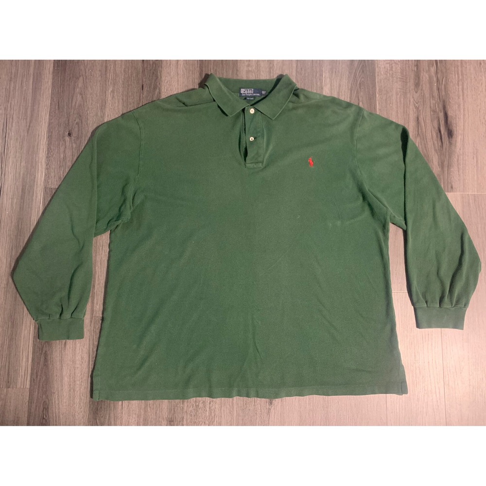 Polo Ralph Lauren Men's Green Long Sleeve Polo Shirt Size‎ 2XLT Red Pony